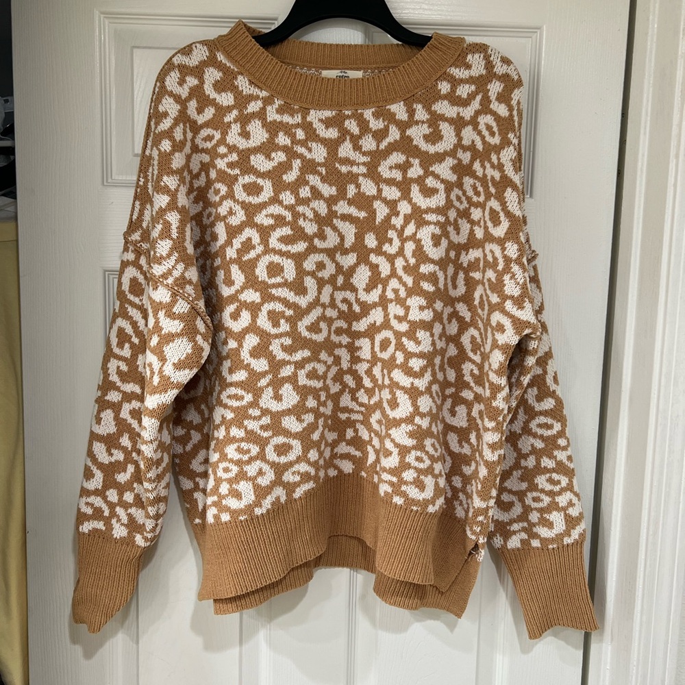 NEW tan leopard cozy sweater